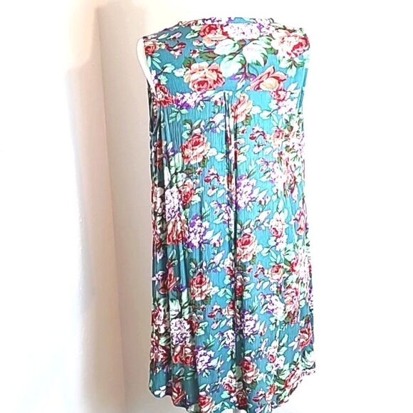Umgee Mini-Dress Teal Orange/White Flowers, 1 Button Neckline & Loophole, Small - Picture 6 of 9